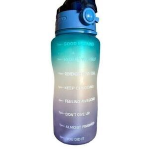 EUC - Motivational 64oz Water Bottle Time Markers Ounce Marker with Straw - Blue